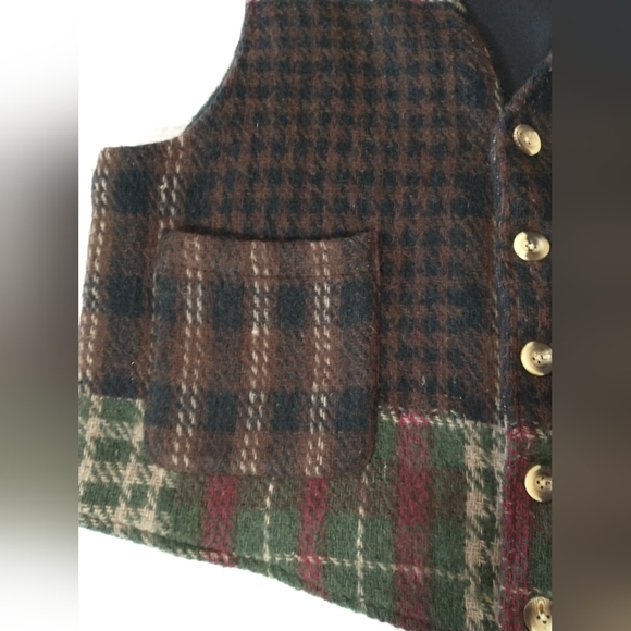 Habitat Plaid Patchwork Wool Vest, Womens Size XL, Layering, Gram core - Picture 3 of 7